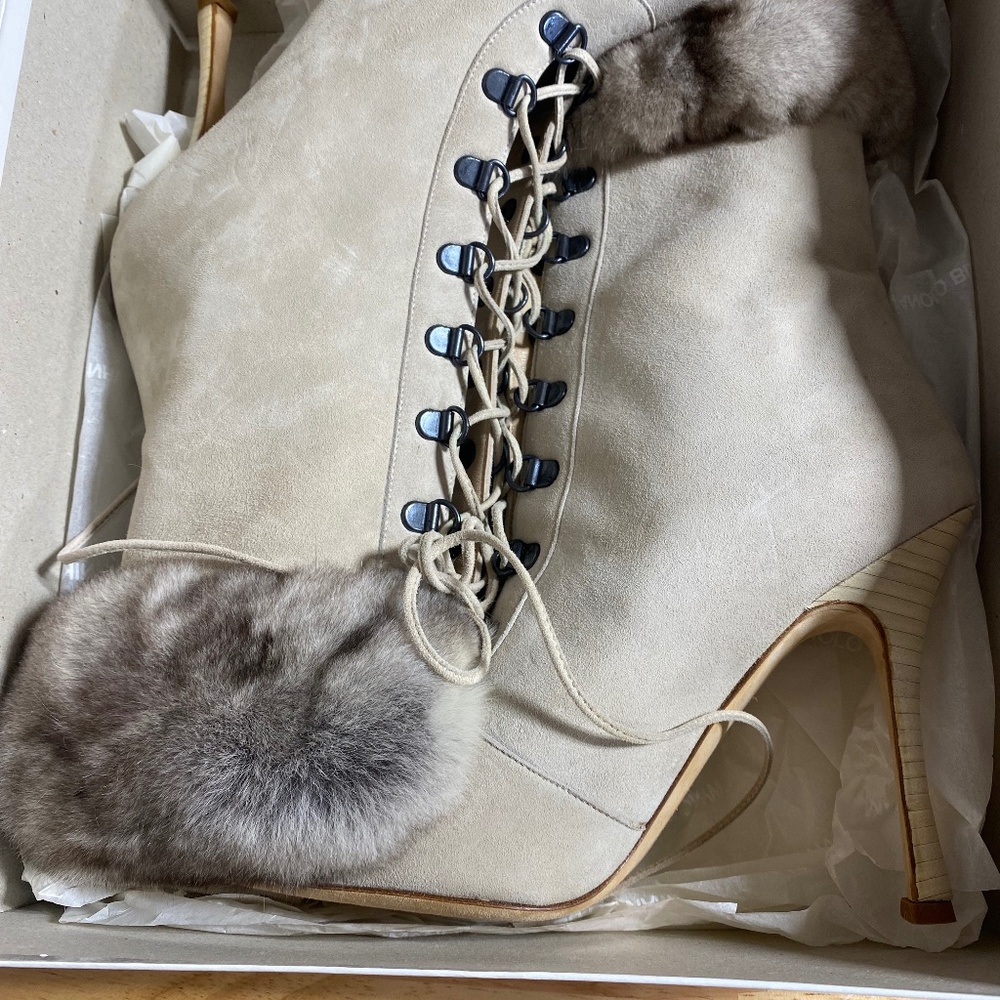 Manolo Blahnik Suede Fur Boots